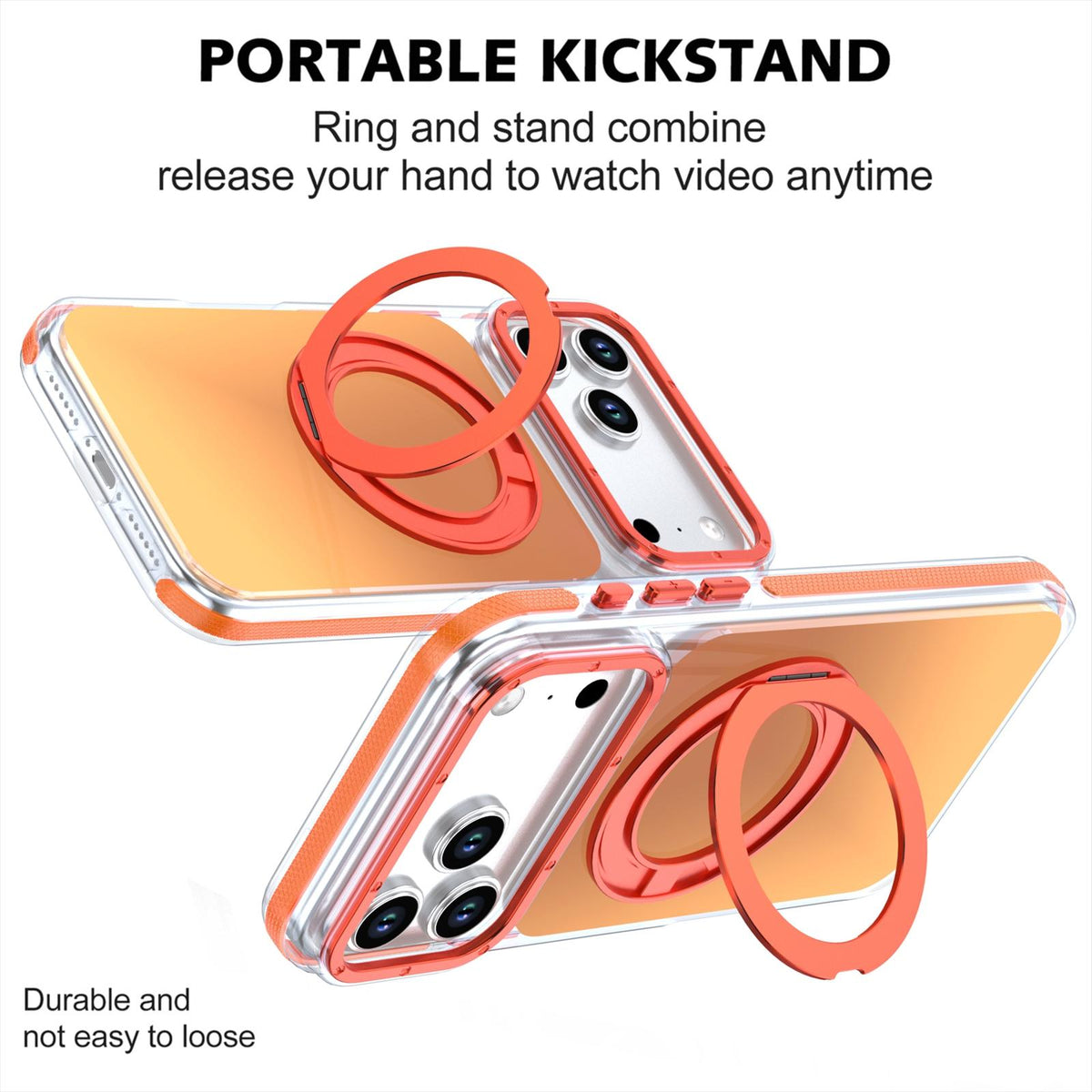 Compatible with iPhone 18 Pro Max Dual Color Gradient Discolor 360 Degree Rotation Holder Magnetic Phone Case - Orange