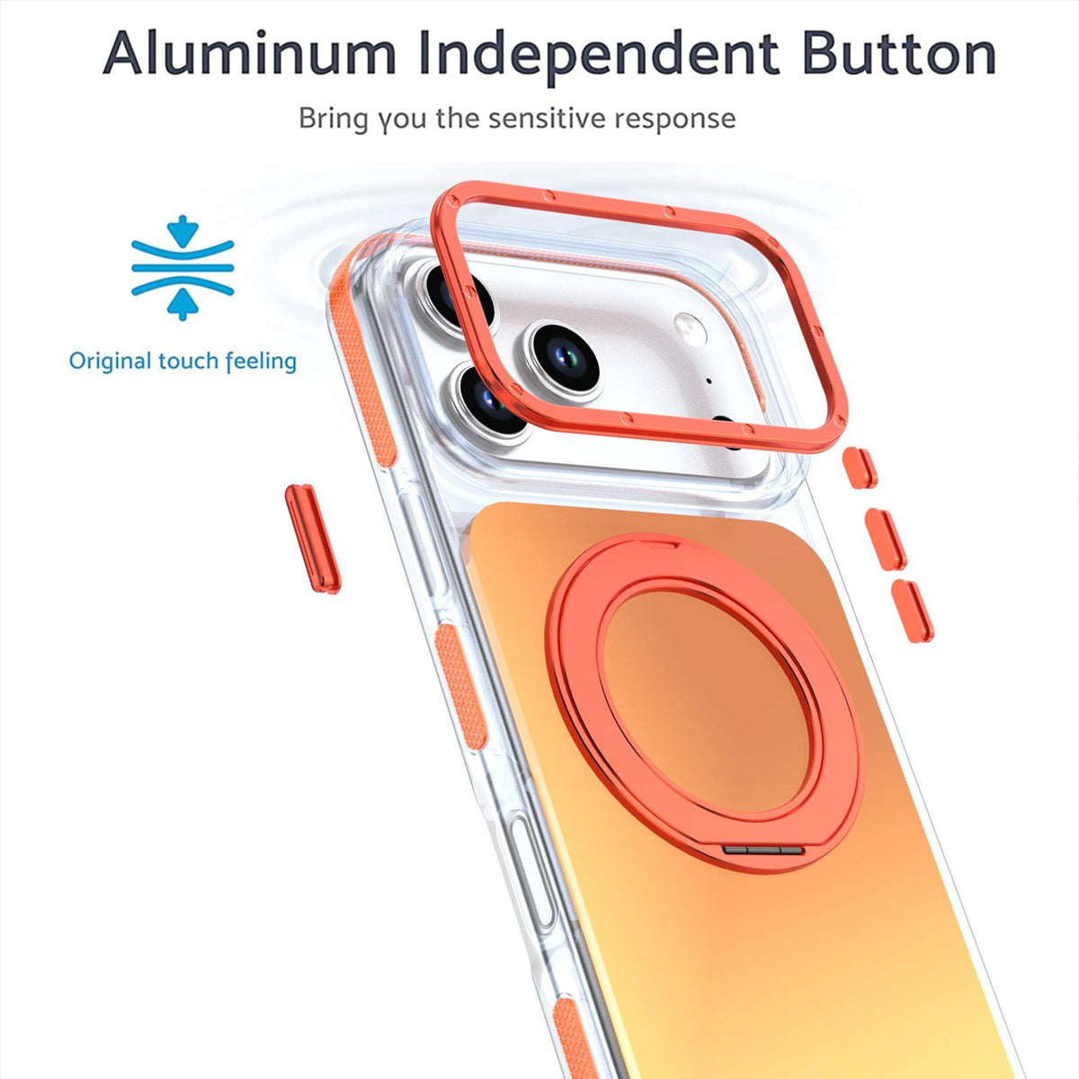 Compatible with iPhone 18 Pro Max Dual Color Gradient Discolor 360 Degree Rotation Holder Magnetic Phone Case - Orange