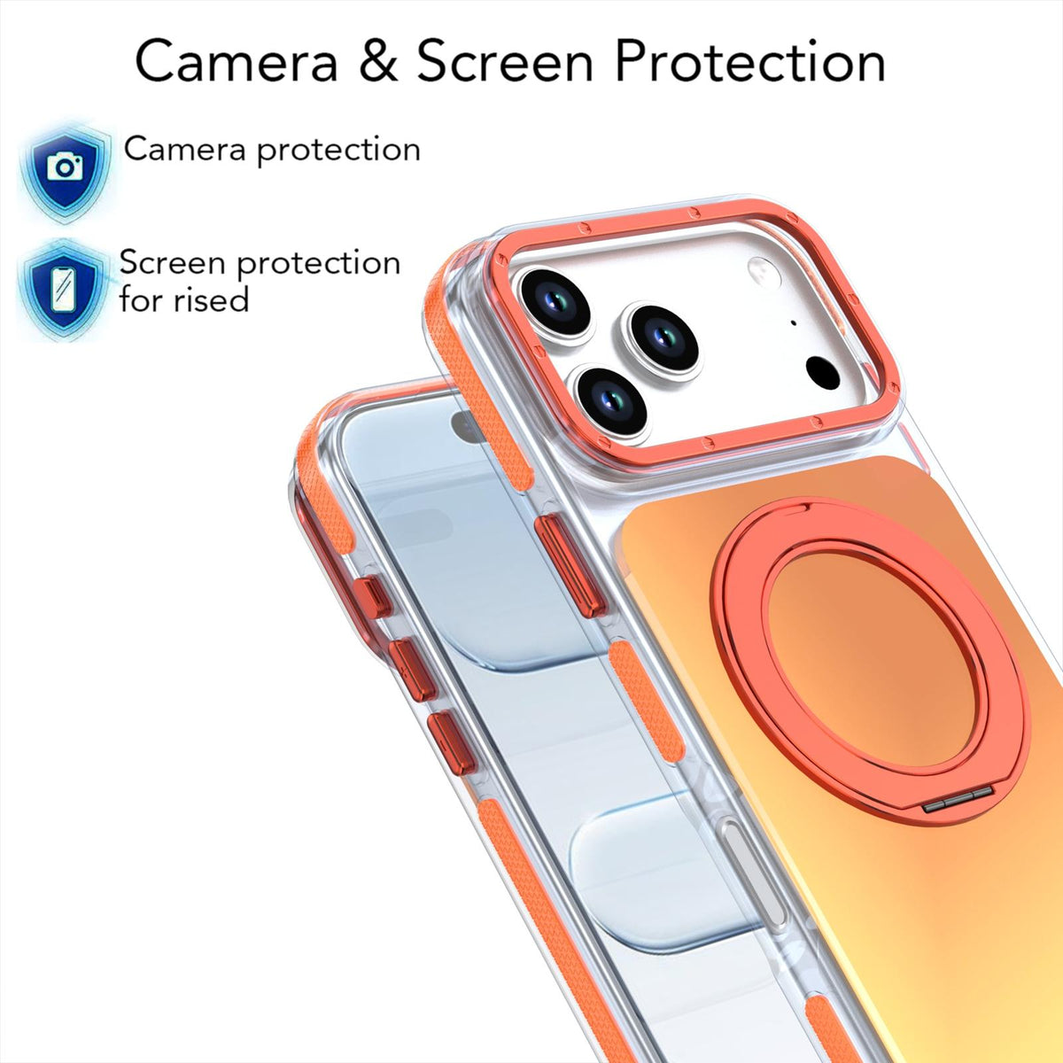 Compatible with iPhone 18 Pro Max Dual Color Gradient Discolor 360 Degree Rotation Holder Magnetic Phone Case - Orange