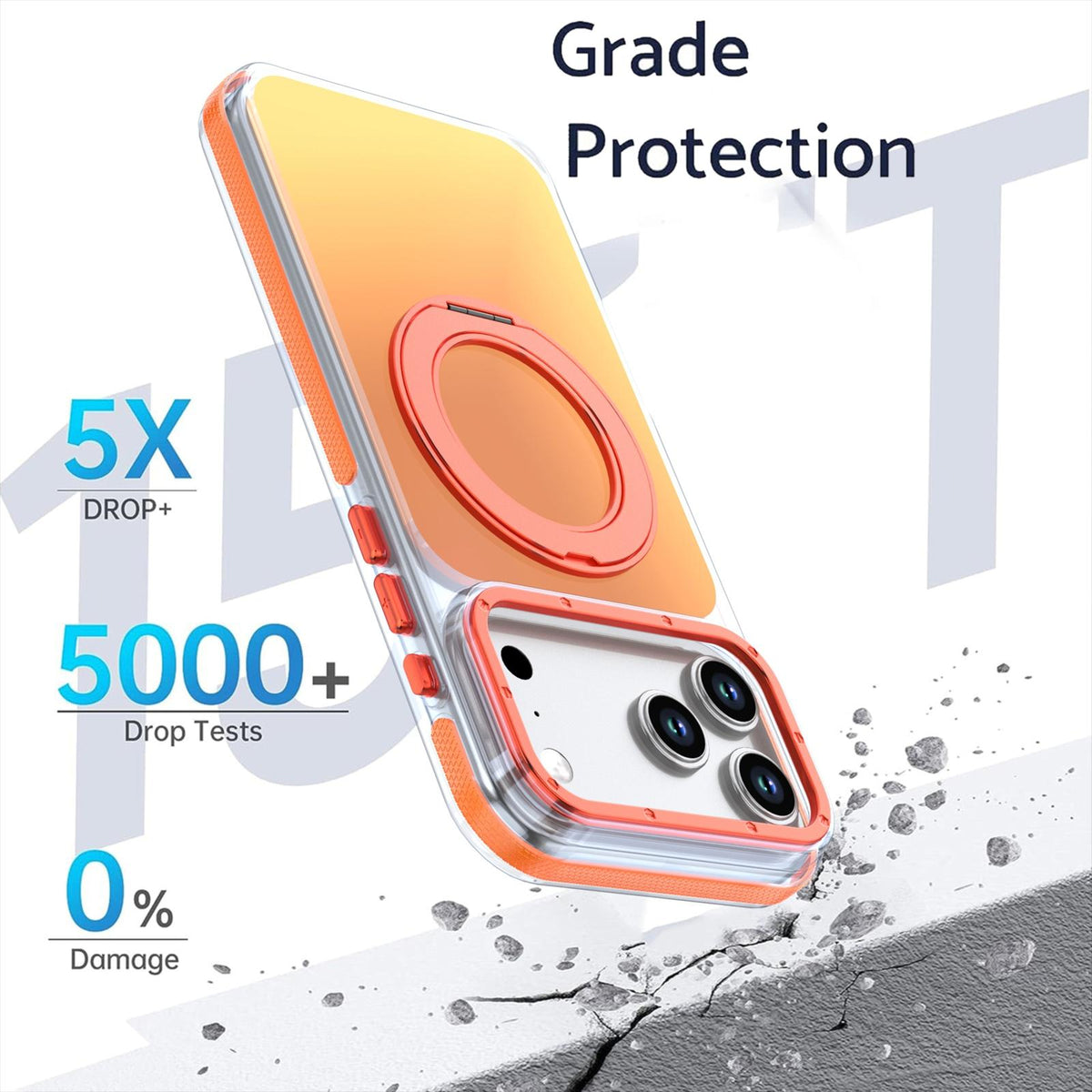 Compatible with iPhone 18 Pro Max Dual Color Gradient Discolor 360 Degree Rotation Holder Magnetic Phone Case - Orange