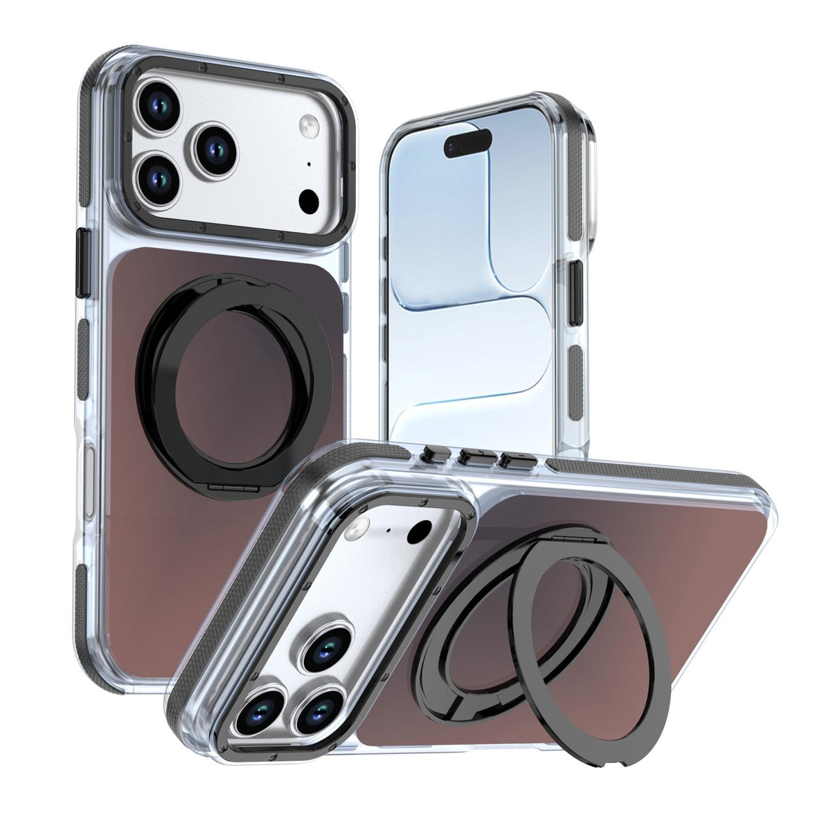 Compatible with iPhone 18 Pro Max Dual Color Gradient Discolor 360 Degree Rotation Holder Magnetic Phone Case - Black