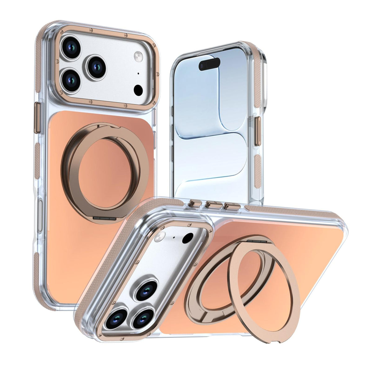 Compatible with iPhone 18 Pro Max Dual Color Gradient Discolor 360 Degree Rotation Holder Magnetic Phone Case - Desert Gold