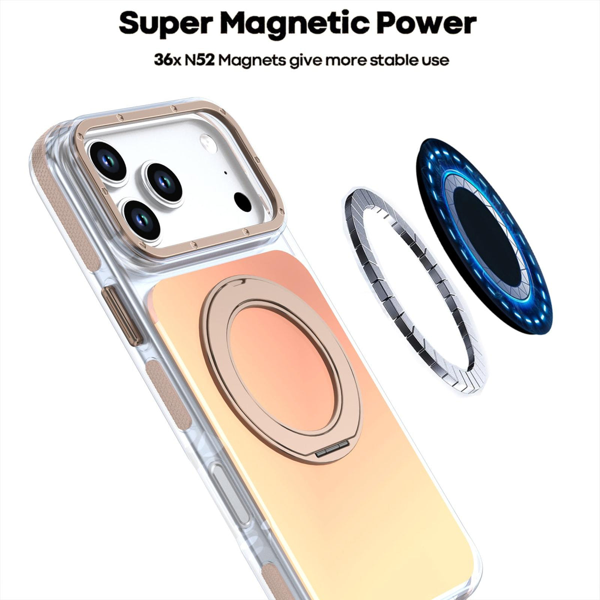 Compatible with iPhone 18 Pro Max Dual Color Gradient Discolor 360 Degree Rotation Holder Magnetic Phone Case - Desert Gold