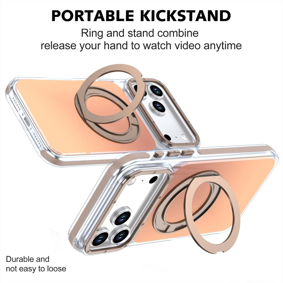 Compatible with iPhone 18 Pro Max Dual Color Gradient Discolor 360 Degree Rotation Holder Magnetic Phone Case - Desert Gold