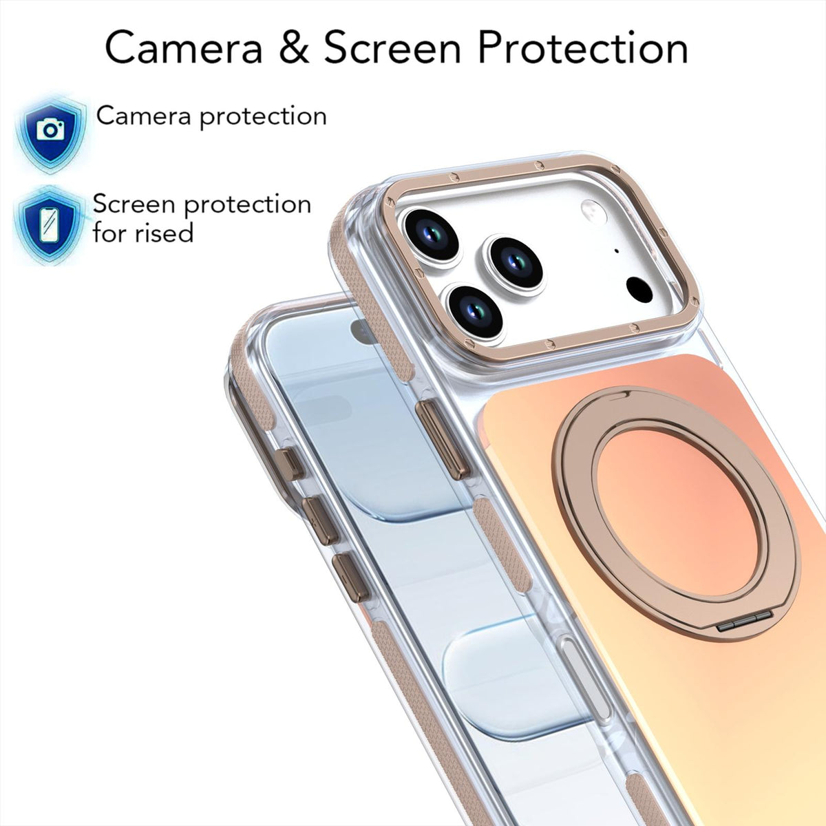 Compatible with iPhone 18 Pro Max Dual Color Gradient Discolor 360 Degree Rotation Holder Magnetic Phone Case - Desert Gold