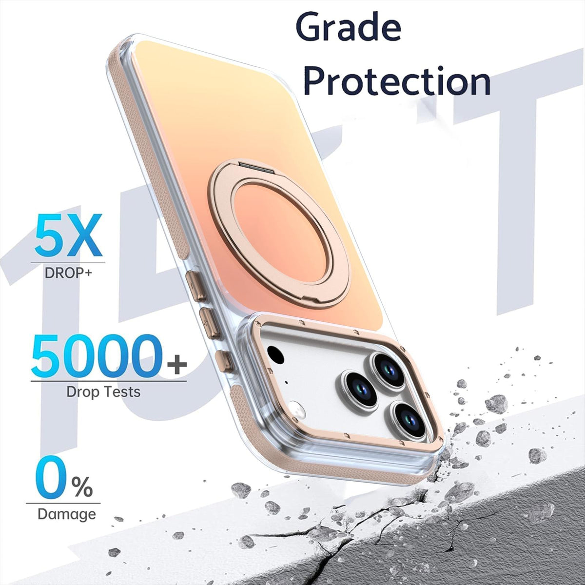 Compatible with iPhone 18 Pro Max Dual Color Gradient Discolor 360 Degree Rotation Holder Magnetic Phone Case - Desert Gold