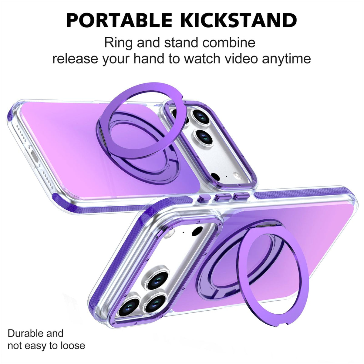Compatible with iPhone 18 Pro Max Dual Color Gradient Discolor 360 Degree Rotation Holder Magnetic Phone Case - Purple
