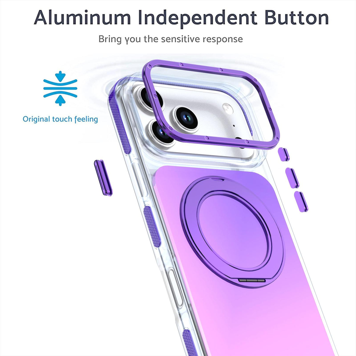 Compatible with iPhone 18 Pro Max Dual Color Gradient Discolor 360 Degree Rotation Holder Magnetic Phone Case - Purple
