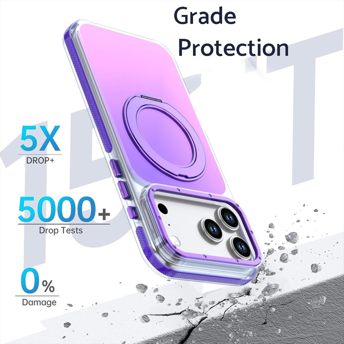Compatible with iPhone 18 Pro Max Dual Color Gradient Discolor 360 Degree Rotation Holder Magnetic Phone Case - Purple