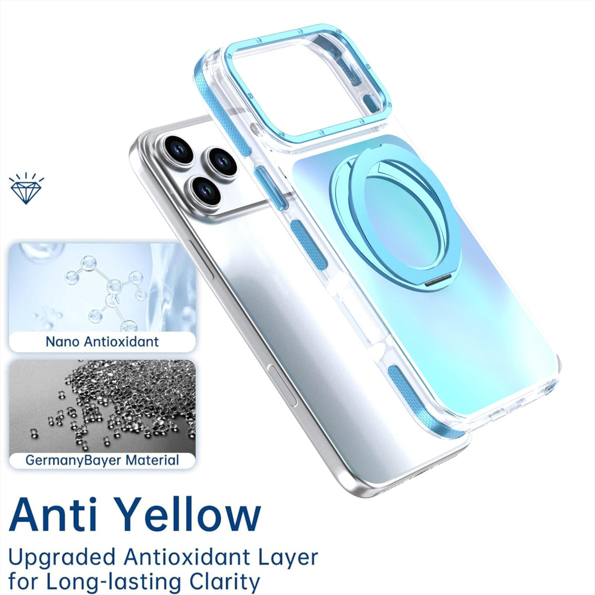 Compatible with iPhone 18 Pro Max Dual Color Gradient Discolor 360 Degree Rotation Holder Magnetic Phone Case - Blue
