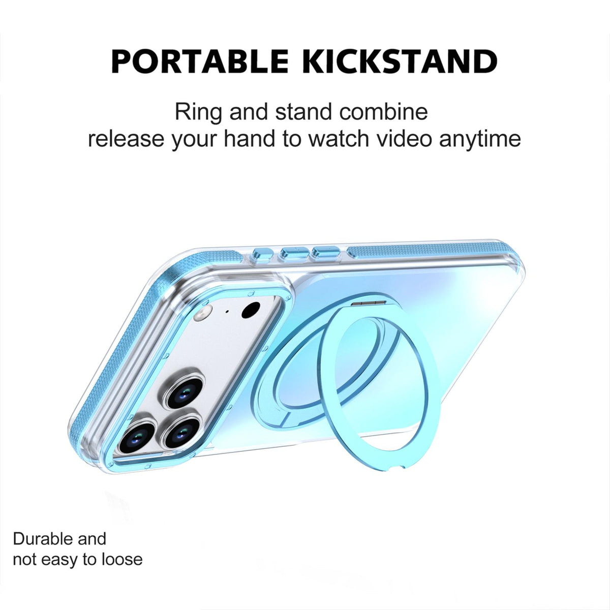 Compatible with iPhone 18 Pro Max Dual Color Gradient Discolor 360 Degree Rotation Holder Magnetic Phone Case - Blue