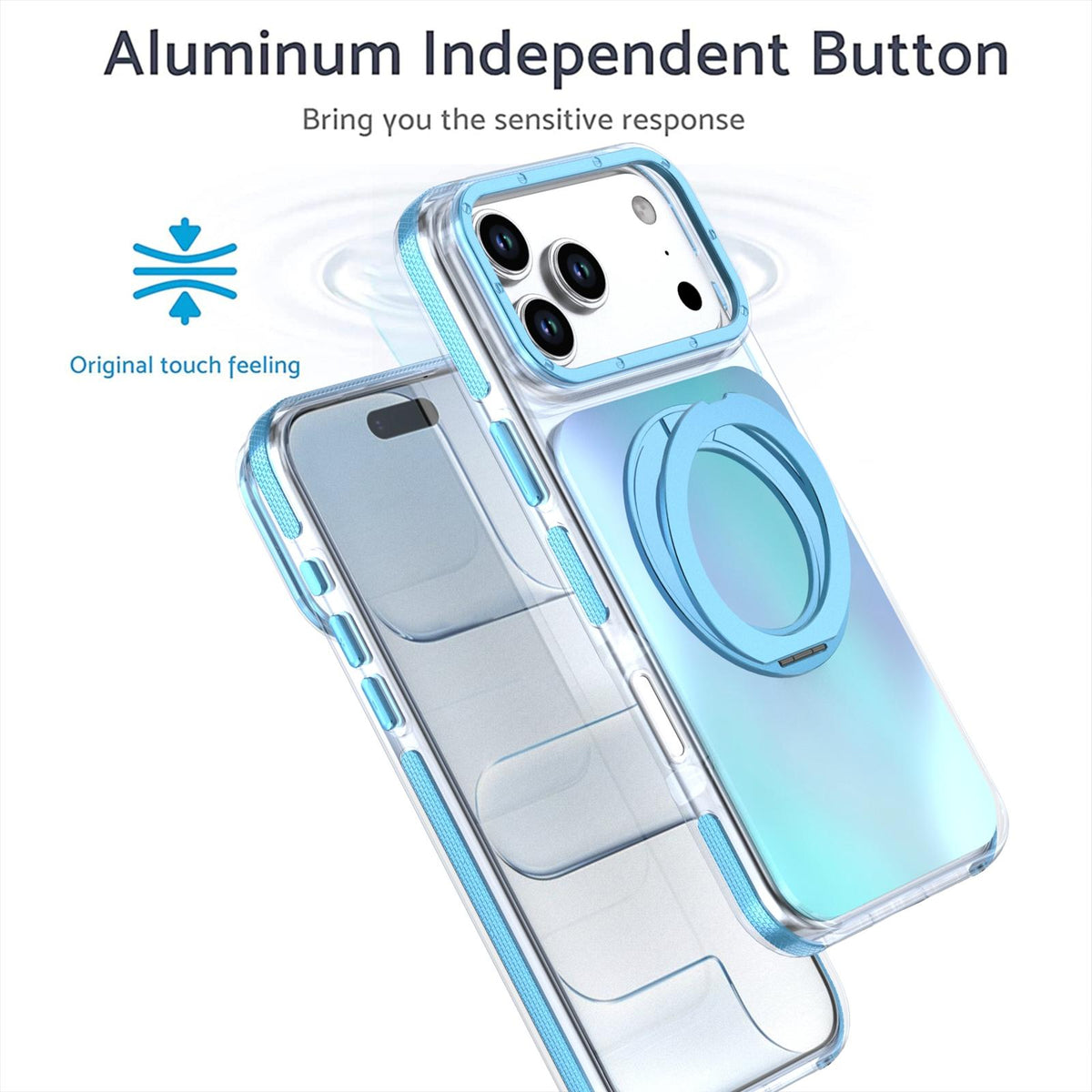 Compatible with iPhone 18 Pro Max Dual Color Gradient Discolor 360 Degree Rotation Holder Magnetic Phone Case - Blue