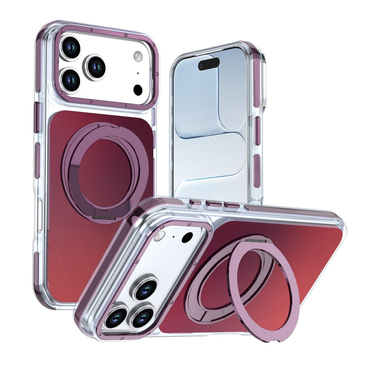 Compatible with iPhone 18 Pro Max Dual Color Gradient Discolor 360 Degree Rotation Holder Magnetic Phone Case - Cherry Red