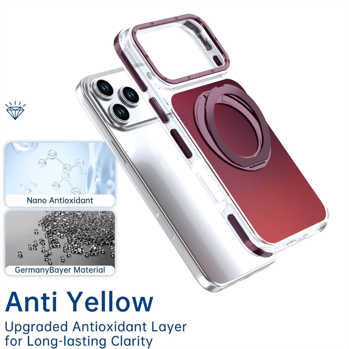 Compatible with iPhone 18 Pro Max Dual Color Gradient Discolor 360 Degree Rotation Holder Magnetic Phone Case - Cherry Red