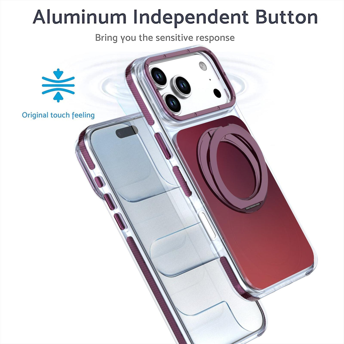 Compatible with iPhone 18 Pro Max Dual Color Gradient Discolor 360 Degree Rotation Holder Magnetic Phone Case - Cherry Red