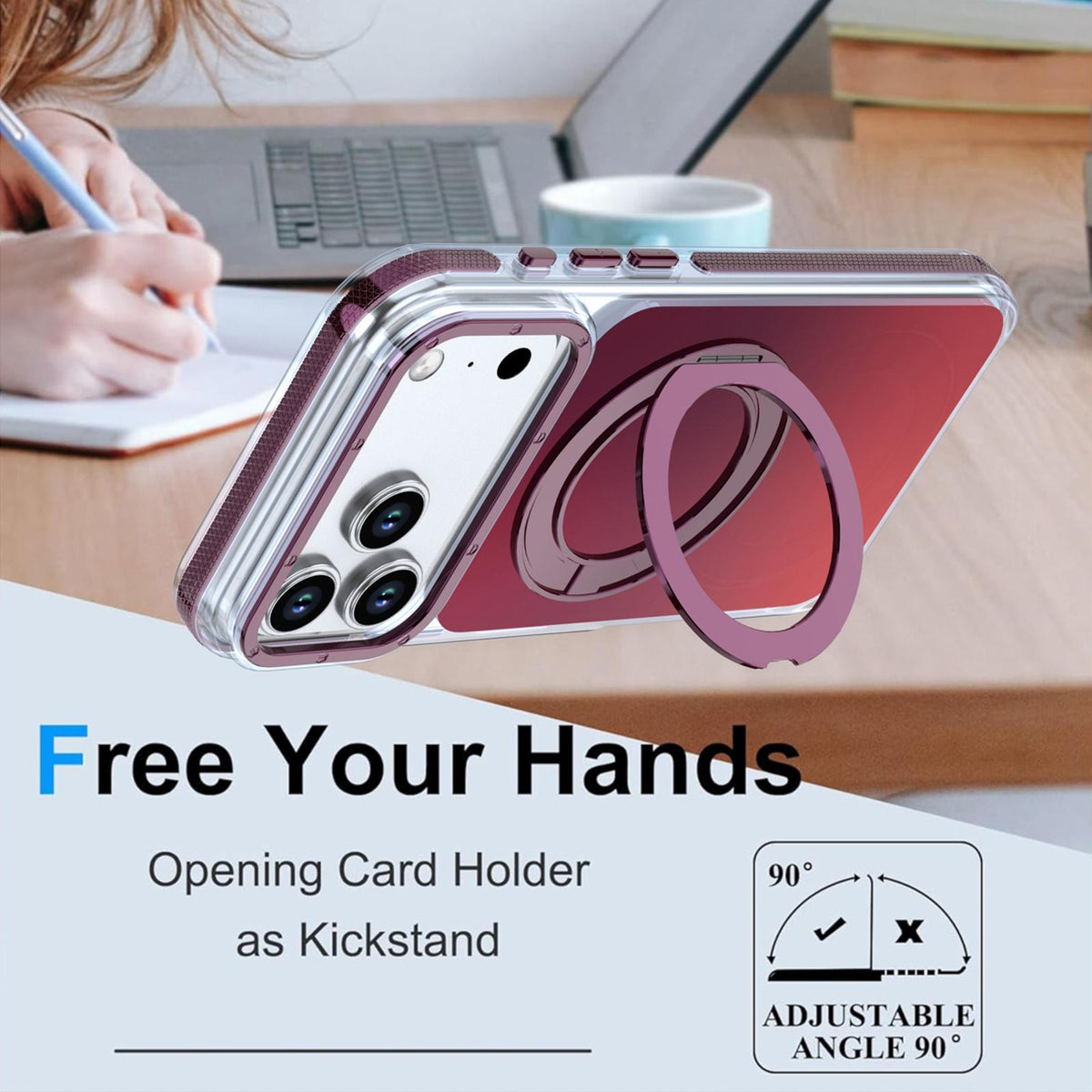 Compatible with iPhone 18 Pro Max Dual Color Gradient Discolor 360 Degree Rotation Holder Magnetic Phone Case - Cherry Red