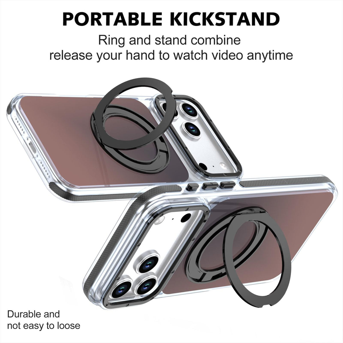 Compatible with iPhone 18 Pro Dual Color Gradient Discolor 360 Degree Rotation Holder Magnetic Phone Case - Black