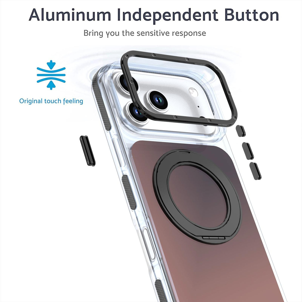 Compatible with iPhone 18 Pro Dual Color Gradient Discolor 360 Degree Rotation Holder Magnetic Phone Case - Black