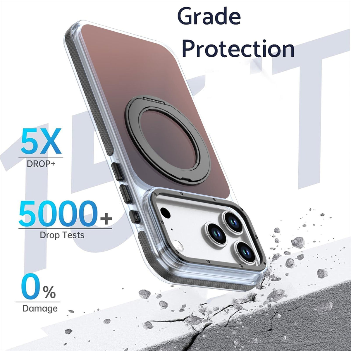 Compatible with iPhone 18 Pro Dual Color Gradient Discolor 360 Degree Rotation Holder Magnetic Phone Case - Black