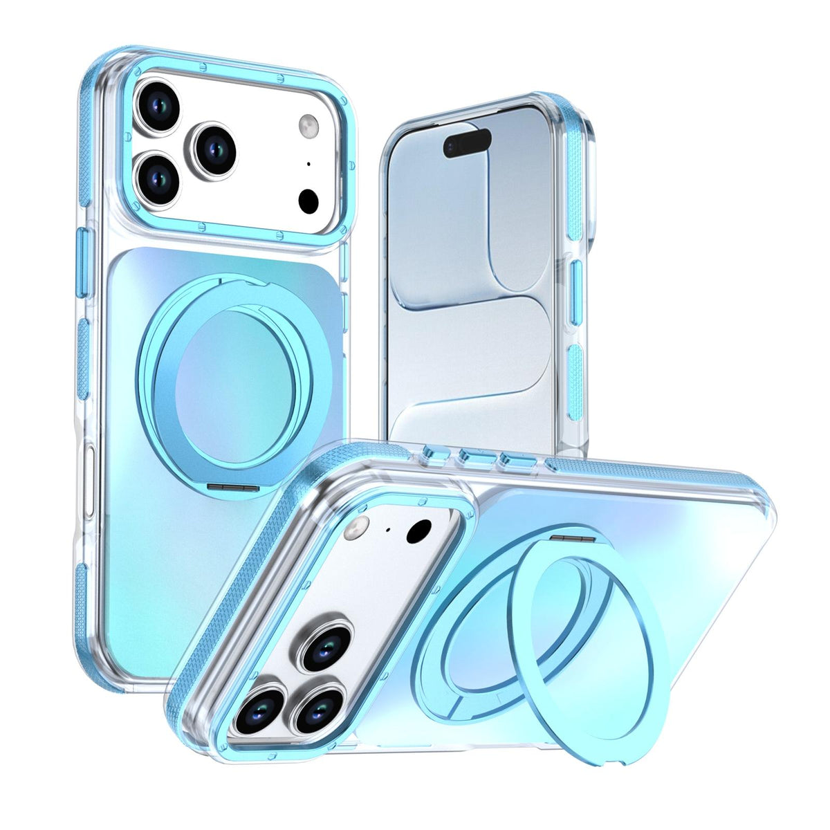 Compatible with iPhone 18 Pro Dual Color Gradient Discolor 360 Degree Rotation Holder Magnetic Phone Case - Blue