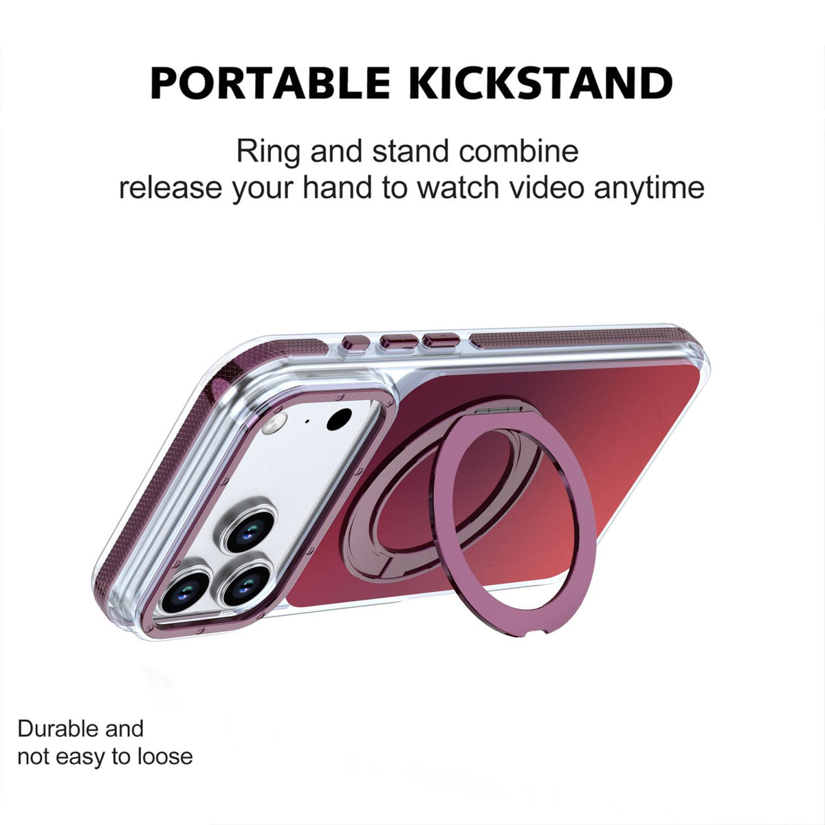 Compatible with iPhone 18 Pro Dual Color Gradient Discolor 360 Degree Rotation Holder Magnetic Phone Case - Cherry Red