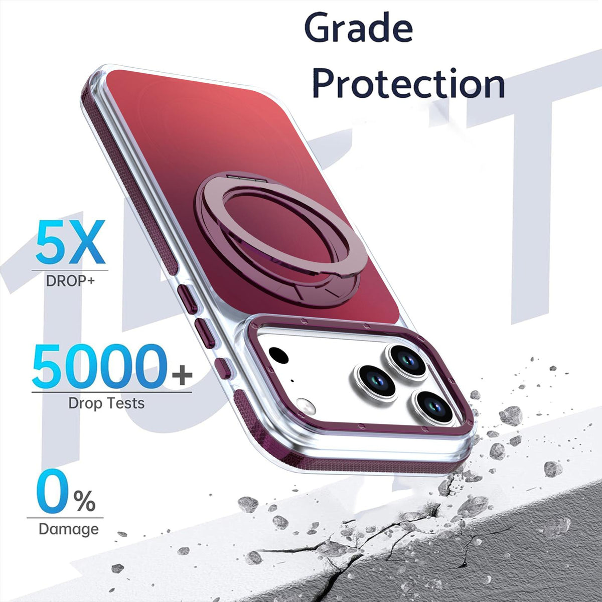 Compatible with iPhone 18 Pro Dual Color Gradient Discolor 360 Degree Rotation Holder Magnetic Phone Case - Cherry Red