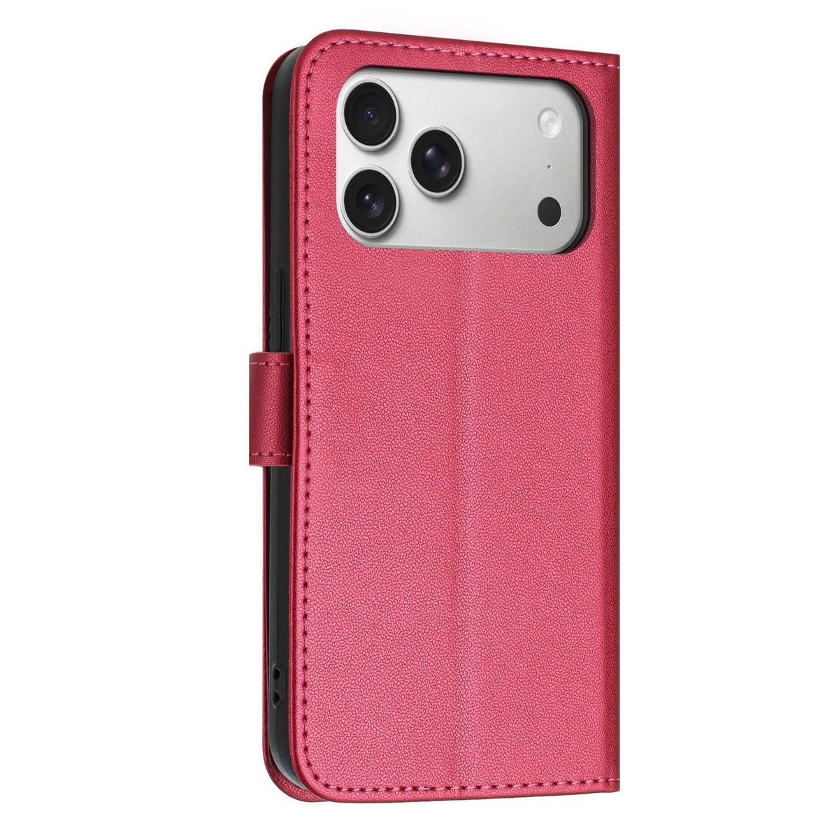 Compatible with iPhone 18 Pro & 17 Pro Glitter Butterfly Zipper Vegan Leather Phone Case with Wrist Strap - Rose Red