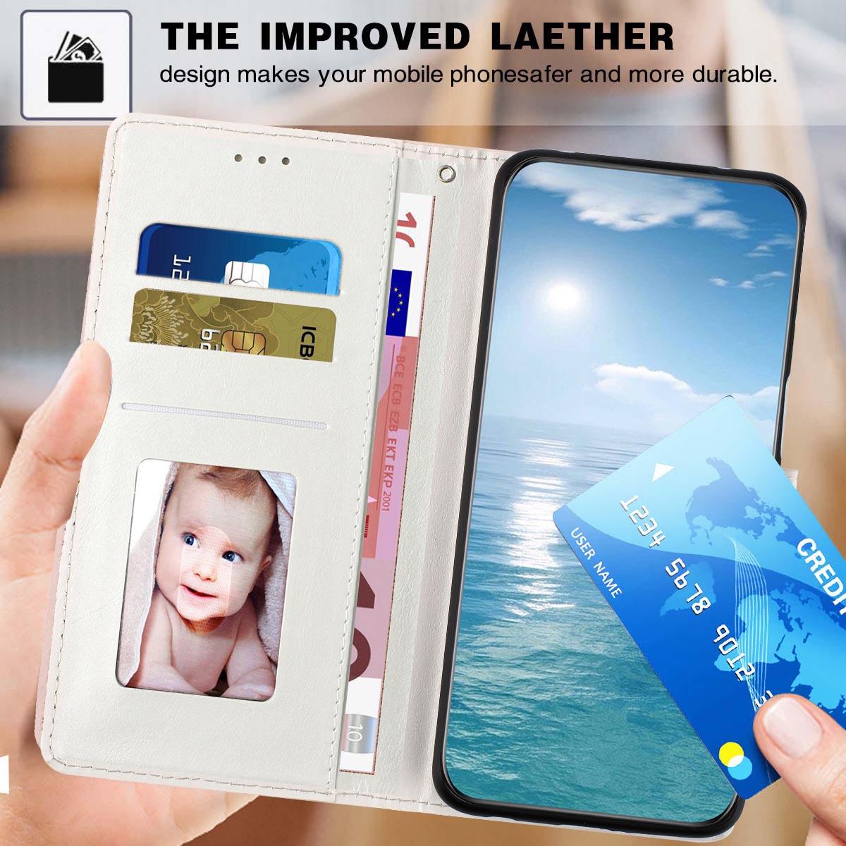 Compatible with iPhone 18 Pro Max Colorful Painting Vegan Leather Phone Case with Lanyard - Blue Butterflies