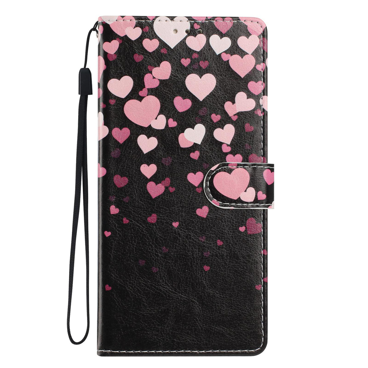 Compatible with iPhone 18 Pro Max Colorful Painting Vegan Leather Phone Case with Lanyard - Hearts