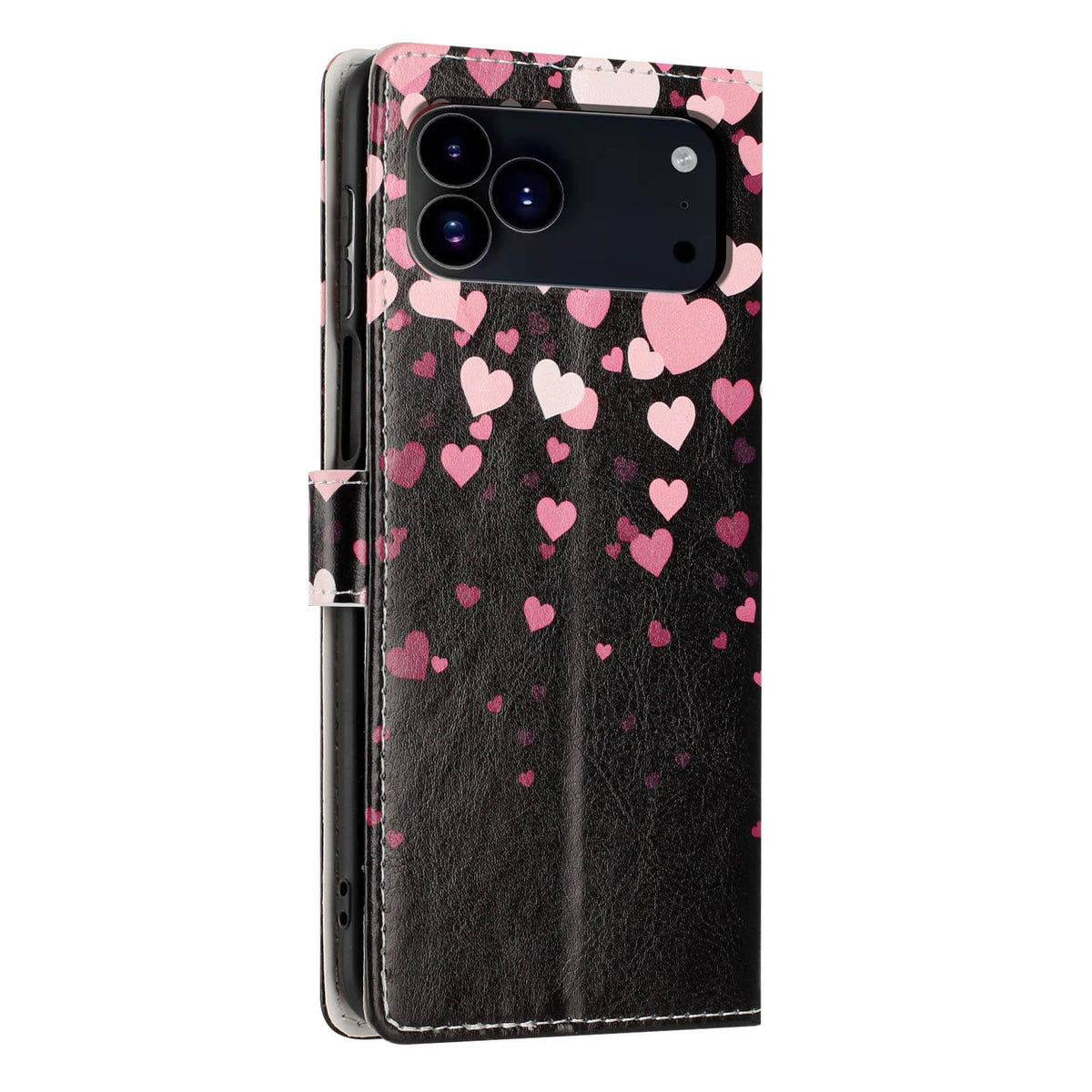 Compatible with iPhone 18 Pro Colorful Painting Vegan Leather Phone Case with Lanyard - Hearts