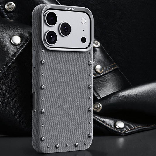 Compatible with iPhone 18 Pro Max & 17 Pro Max Rivet Series Denim Texture Full Coverage Magnetic Phone Case - Light Blue