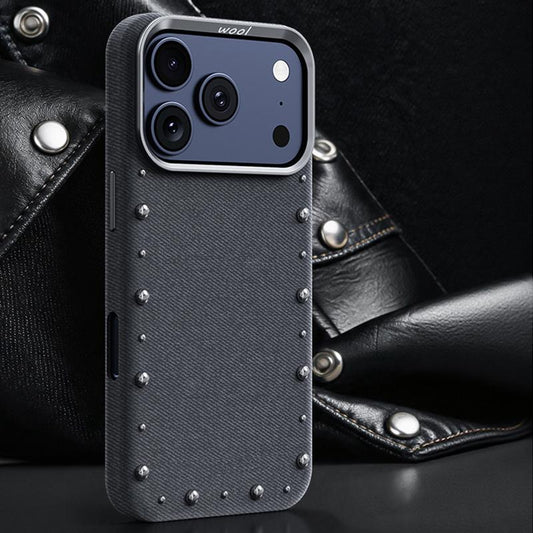 Compatible with iPhone 18 Pro Max & 17 Pro Max Rivet Series Denim Texture Full Coverage Magnetic Phone Case - Dark Grey