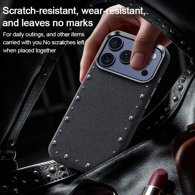Compatible with iPhone 18 Pro Max & 17 Pro Max Rivet Series Denim Texture Full Coverage Magnetic Phone Case - Dark Blue