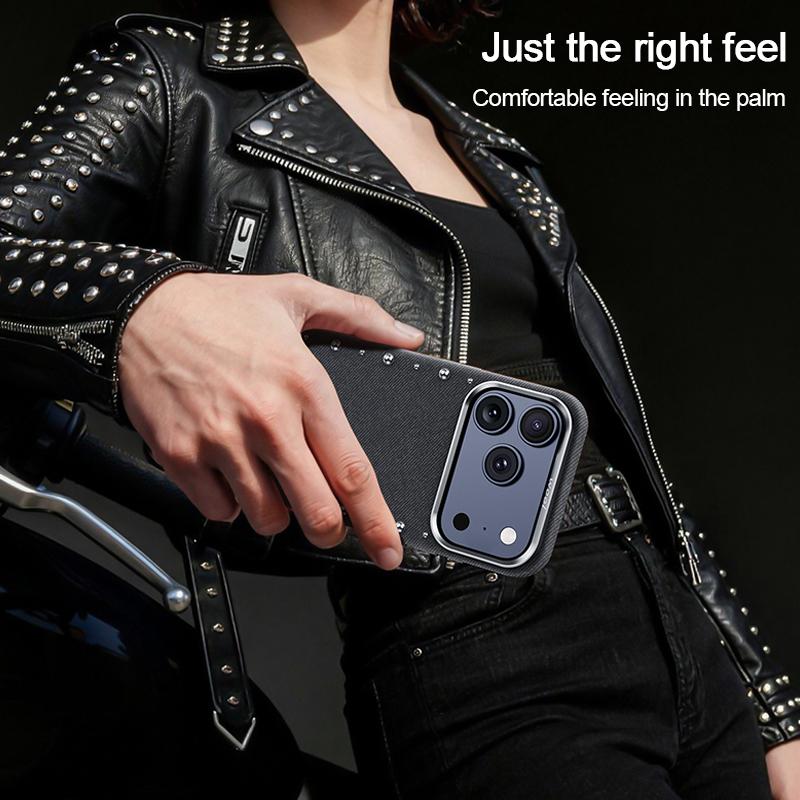 Compatible with iPhone 18 Pro & 17 Pro Rivet Series Denim Texture Full Coverage Magnetic Phone Case - Beige