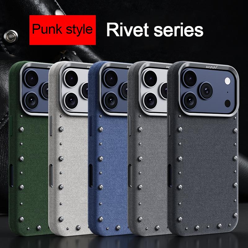 Compatible with iPhone 18 Pro & 17 Pro Rivet Series Denim Texture Full Coverage Magnetic Phone Case - Dark Green