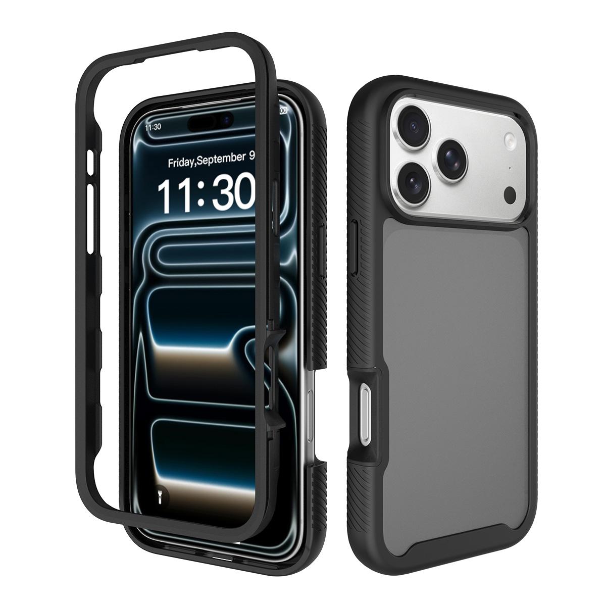 Compatible with iPhone 18 Pro Max Starry Sky Matte Two-Tone Shockproof TPU Dual-Layer PC Phone Case - Black