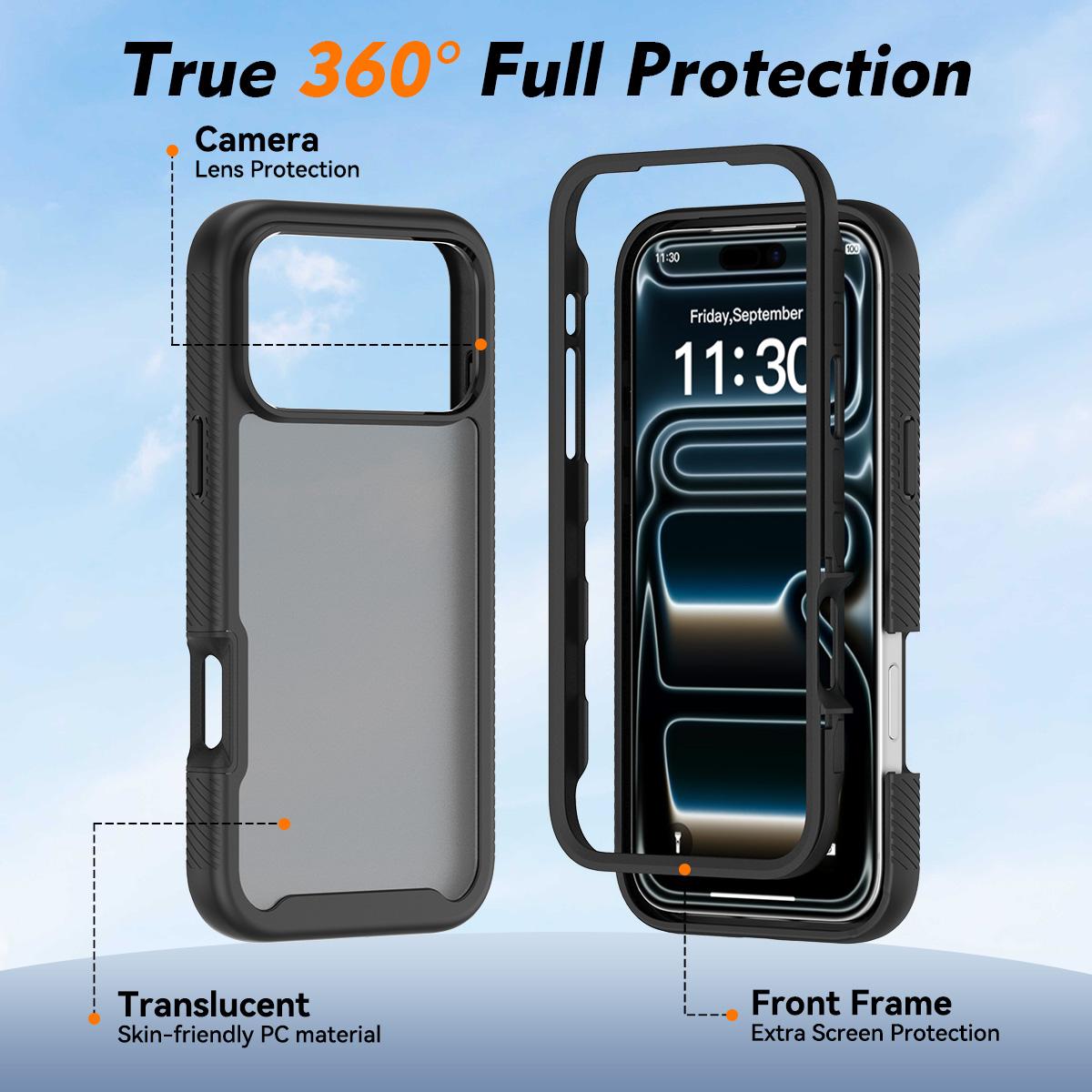 Compatible with iPhone 18 Pro Max Starry Sky Matte Two-Tone Shockproof TPU Dual-Layer PC Phone Case - Black