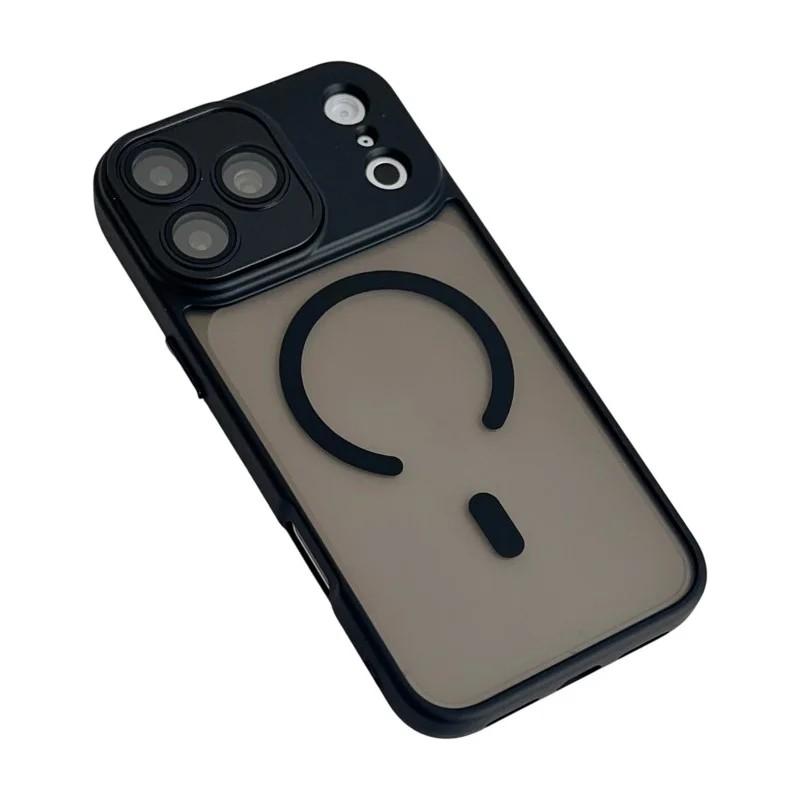 Compatible with iPhone 18 Pro WANLONFENG Skin-feel Magnetic PC Dual-Layer TPU Phone Case with Screen Protector - Black