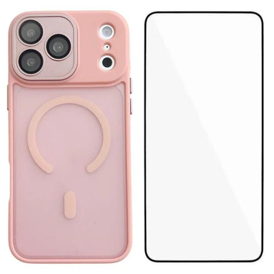 Compatible with iPhone 18 Pro Max WANLONFENG Skin-feel Magnetic PC Dual-Layer TPU Phone Case with Screen Protector - Pink