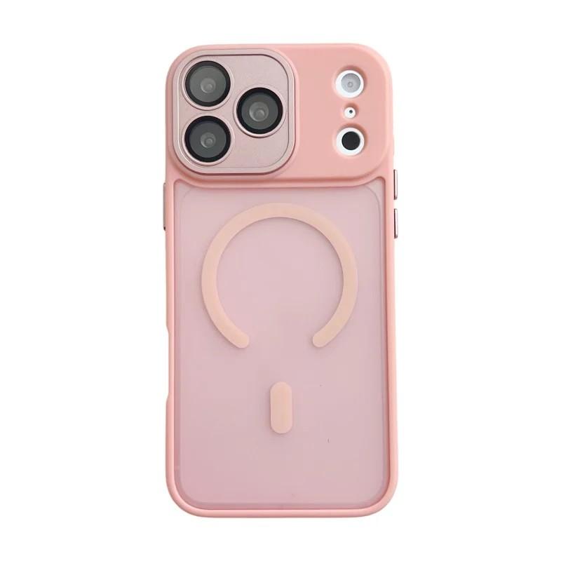 Compatible with iPhone 18 Pro Max WANLONFENG Skin-feel Magnetic PC Dual-Layer TPU Phone Case with Screen Protector - Pink