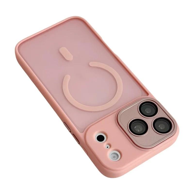 Compatible with iPhone 18 Pro Max WANLONFENG Skin-feel Magnetic PC Dual-Layer TPU Phone Case with Screen Protector - Pink