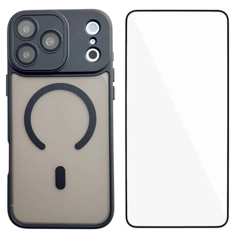 Compatible with iPhone 18 Pro Max WANLONFENG Skin-feel Magnetic PC Dual-Layer TPU Phone Case with Screen Protector - Black
