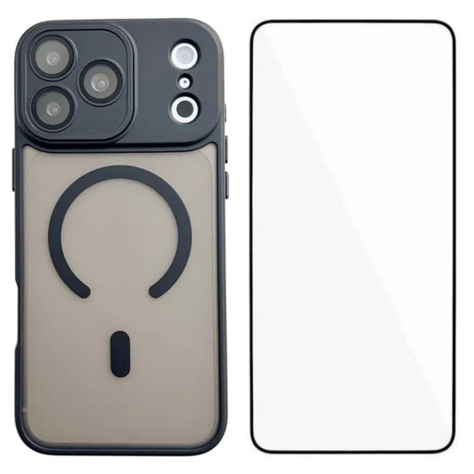 Compatible with iPhone 18 Pro Max WANLONFENG Skin-feel Magnetic PC Dual-Layer TPU Phone Case with Screen Protector - Black