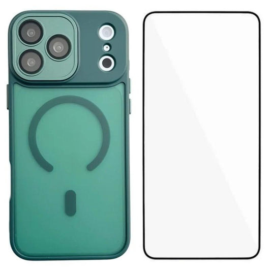 Compatible with iPhone 18 Pro Max WANLONFENG Skin-feel Magnetic PC Dual-Layer TPU Phone Case with Screen Protector - Green