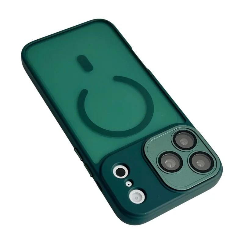 Compatible with iPhone 18 Pro Max WANLONFENG Skin-feel Magnetic PC Dual-Layer TPU Phone Case with Screen Protector - Green