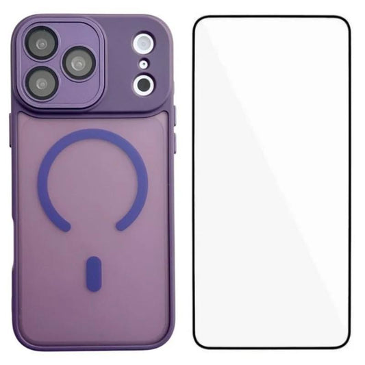 Compatible with iPhone 18 Pro Max WANLONFENG Skin-feel Magnetic PC Dual-Layer TPU Phone Case with Screen Protector - Purple