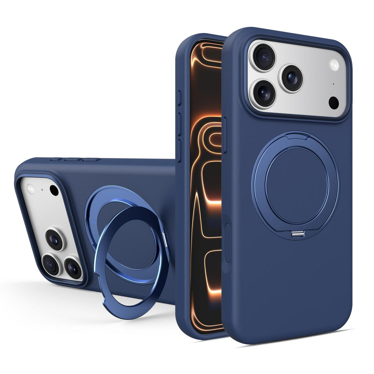 Compatible with iPhone 18 Pro Max & 17 Pro Max Liquid Silicone Magnetic Phone Case with Rotating Stand - Royal Blue