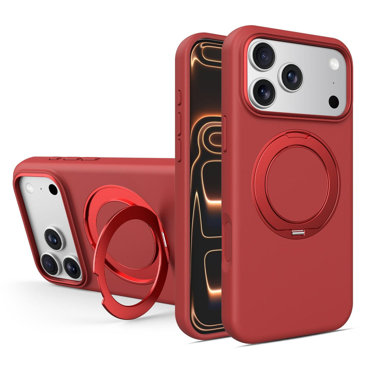 Compatible with iPhone 18 Pro Max & 17 Pro Max Liquid Silicone Magnetic Phone Case with Rotating Stand - Red