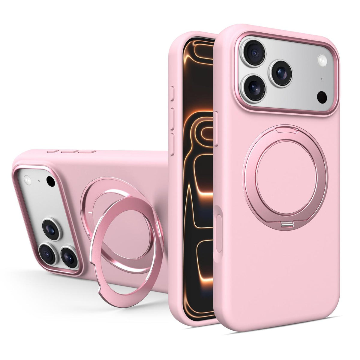 Compatible with iPhone 18 Pro Max & 17 Pro Max Liquid Silicone Magnetic Phone Case with Rotating Stand - Pink