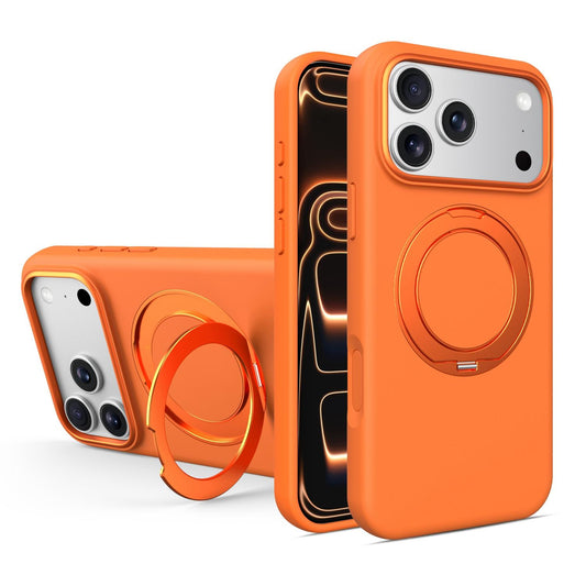 Compatible with iPhone 18 Pro Max & 17 Pro Max Liquid Silicone Magnetic Phone Case with Rotating Stand - Orange